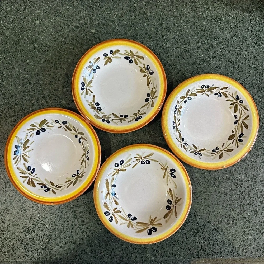 Williams Sonoma Tuscan Olives Made in Italy Hand Painted Dipping Bowls Set of 4